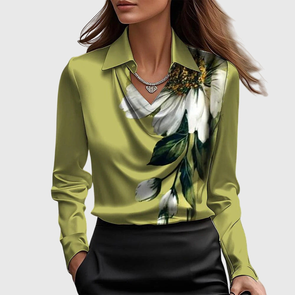 Blusa Satinata Da Donna Con Scollo Drappeggiato E Maniche Lunghe, immagine 7