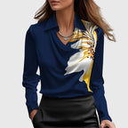 Blusa Satinata Da Donna Con Scollo Drappeggiato E Maniche Lunghe, immagine 8