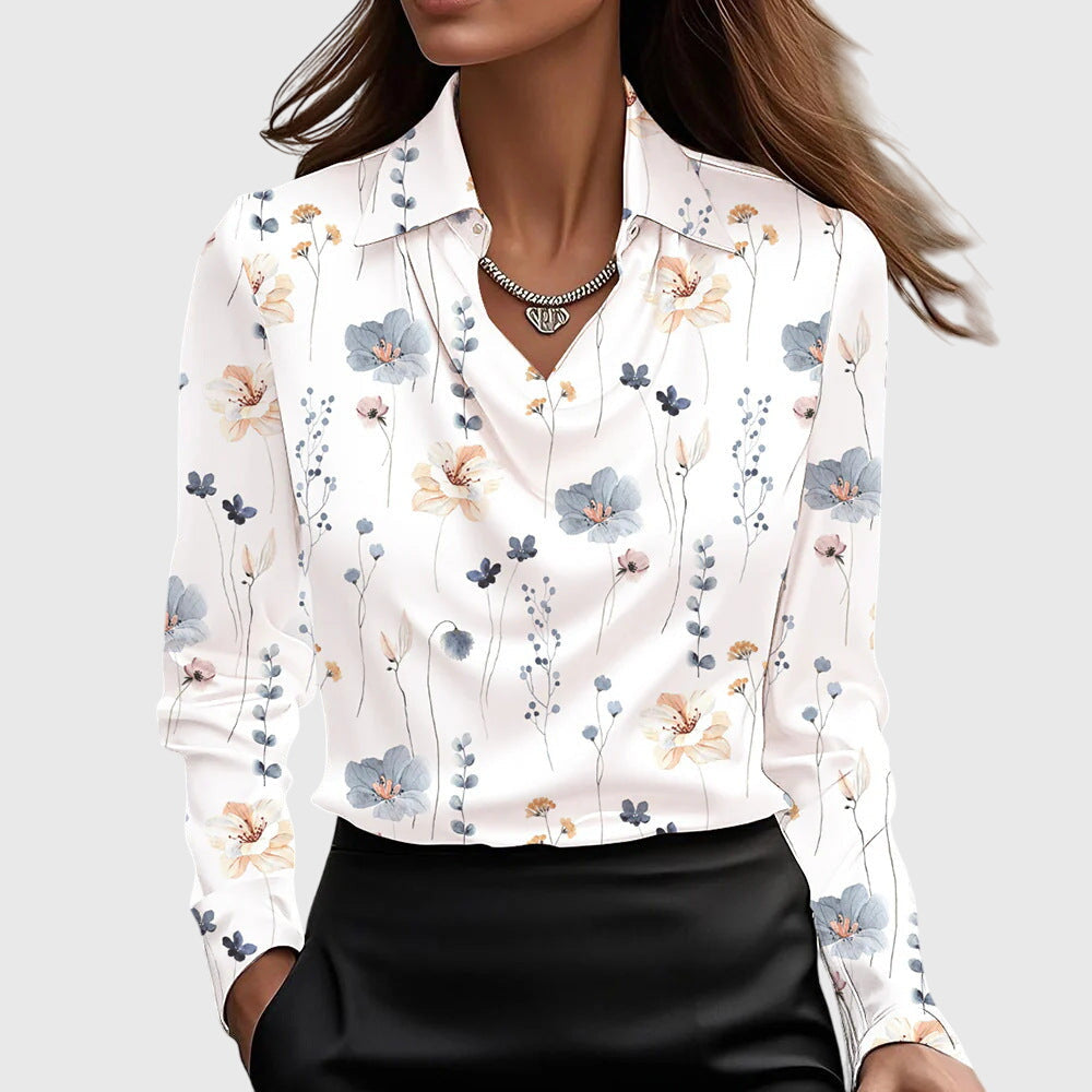 Blusa Satinata Da Donna Con Scollo Drappeggiato E Maniche Lunghe, immagine 9