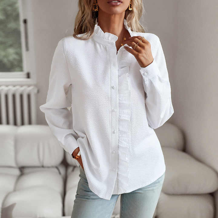Top Da Donna A Maniche Lunghe Con Ruches Frontali, immagine 3