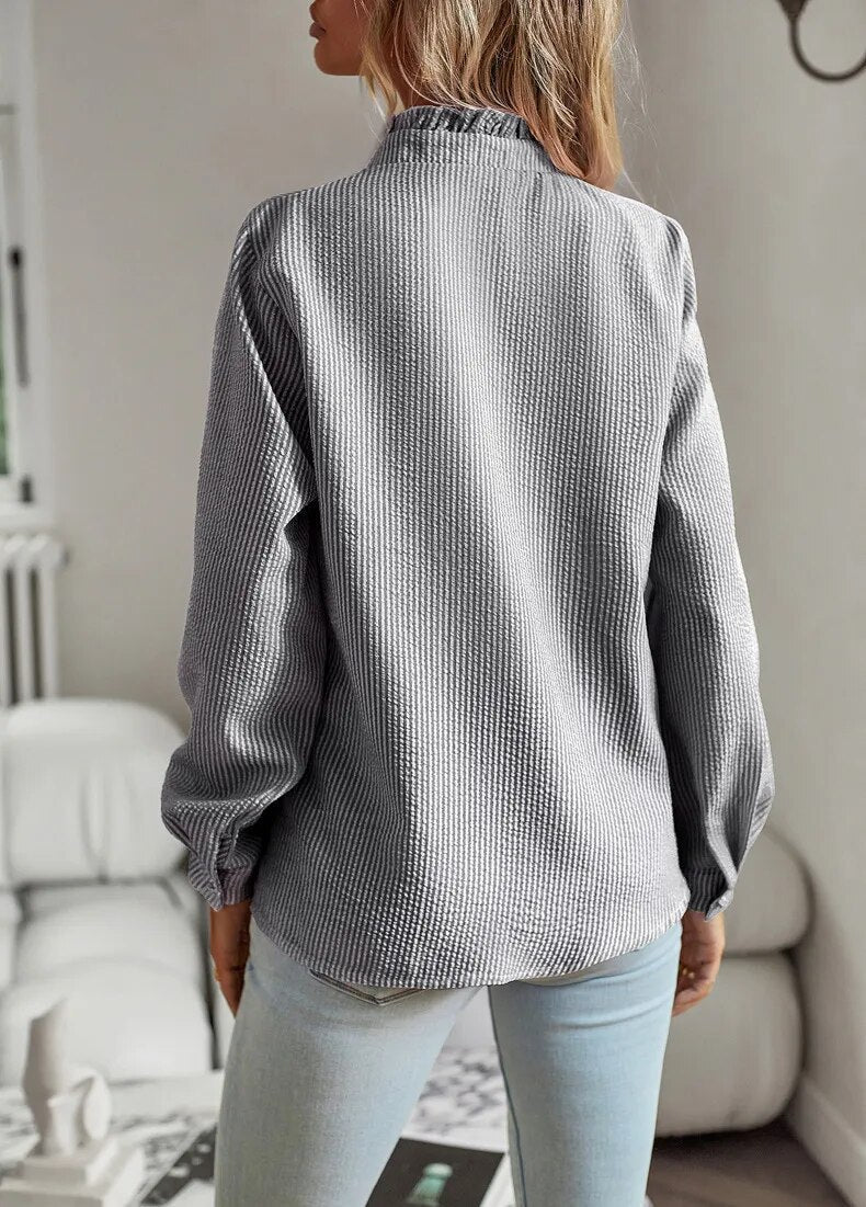 Top Da Donna A Maniche Lunghe Con Ruches Frontali, immagine 6