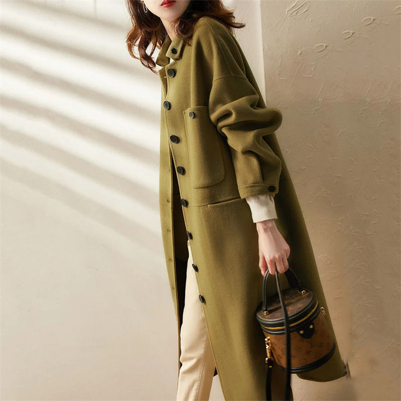 Cappotto Lungo Da Donna Con Collo Coreano E Bottoni, immagine 2