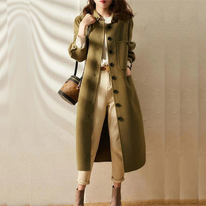 Cappotto Lungo Da Donna Con Collo Coreano E Bottoni, immagine 1