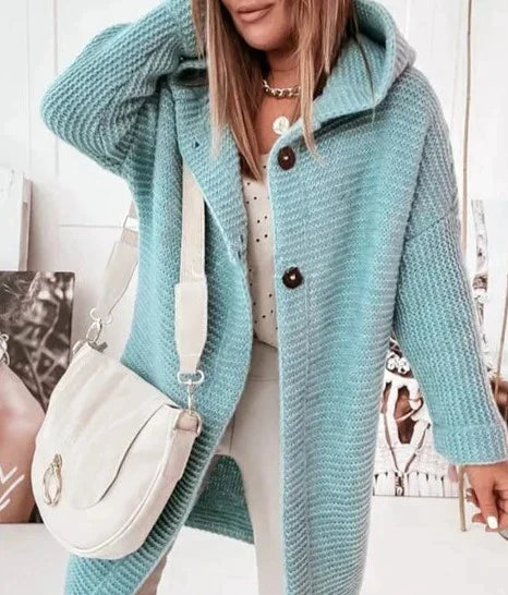 Cardigan Lungo Da Donna Con Cappuccio E Bottoni, immagine 1