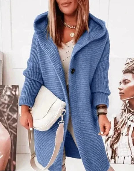 Cardigan Lungo Da Donna Con Cappuccio E Bottoni, immagine 2