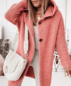 Cardigan Lungo Da Donna Con Cappuccio E Bottoni, immagine 11