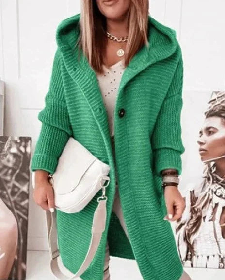Cardigan Lungo Da Donna Con Cappuccio E Bottoni, immagine 3