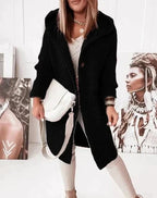 Cardigan Lungo Da Donna Con Cappuccio E Bottoni, immagine 4