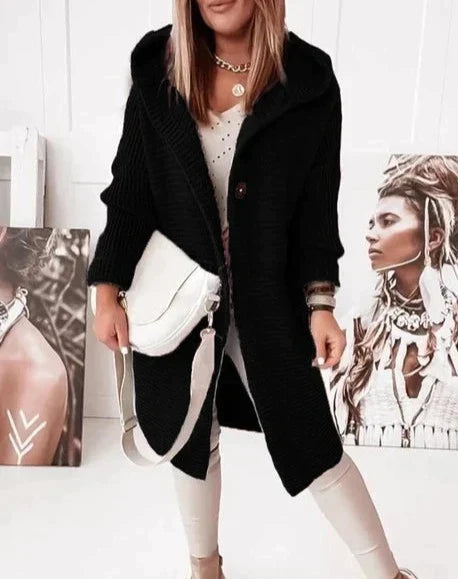 Cardigan Lungo Da Donna Con Cappuccio E Bottoni, immagine 4