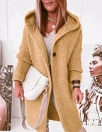 Cardigan Lungo Da Donna Con Cappuccio E Bottoni, immagine 5