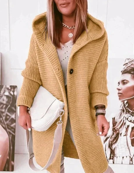 Cardigan Lungo Da Donna Con Cappuccio E Bottoni, immagine 5