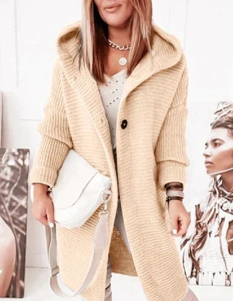 Cardigan Lungo Da Donna Con Cappuccio E Bottoni, immagine 8