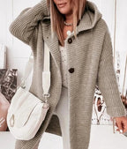 Cardigan Lungo Da Donna Con Cappuccio E Bottoni, immagine 9