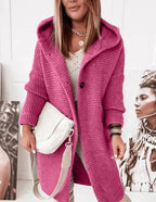 Cardigan Lungo Da Donna Con Cappuccio E Bottoni, immagine 10