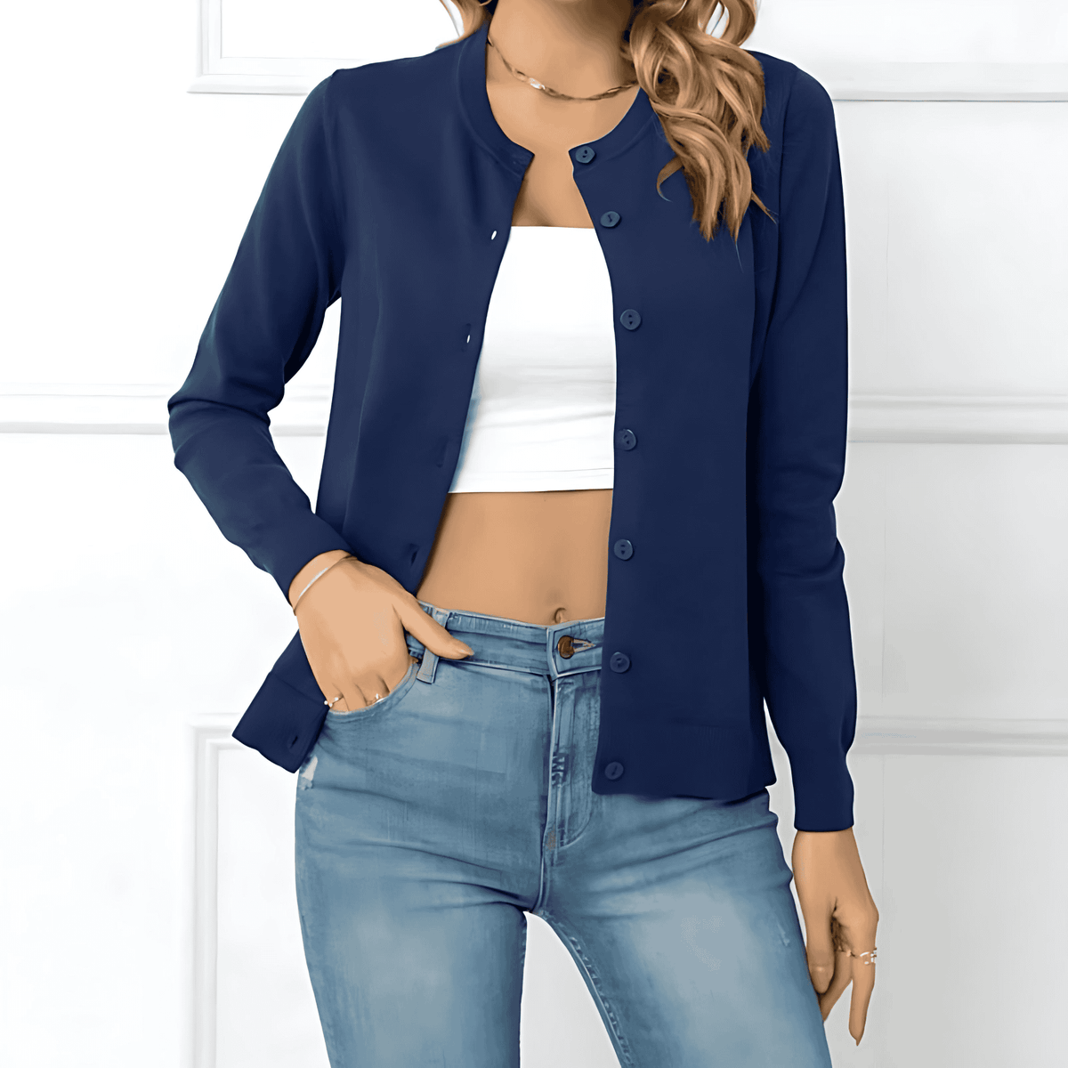 Cardigan Corto Da Donna Con Bottoni E Girocollo, immagine 1
