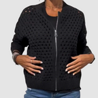 Cardigan Traforato Da Donna Con Zip Frontale E Girocollo, immagine 2