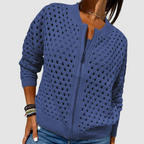 Cardigan Traforato Da Donna Con Zip Frontale E Girocollo, immagine 5