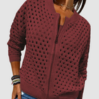 Cardigan Traforato Da Donna Con Zip Frontale E Girocollo, immagine 6