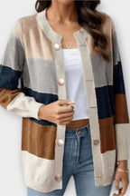 Cardigan Color Block Da Donna Aperto Con Tasche, immagine 3