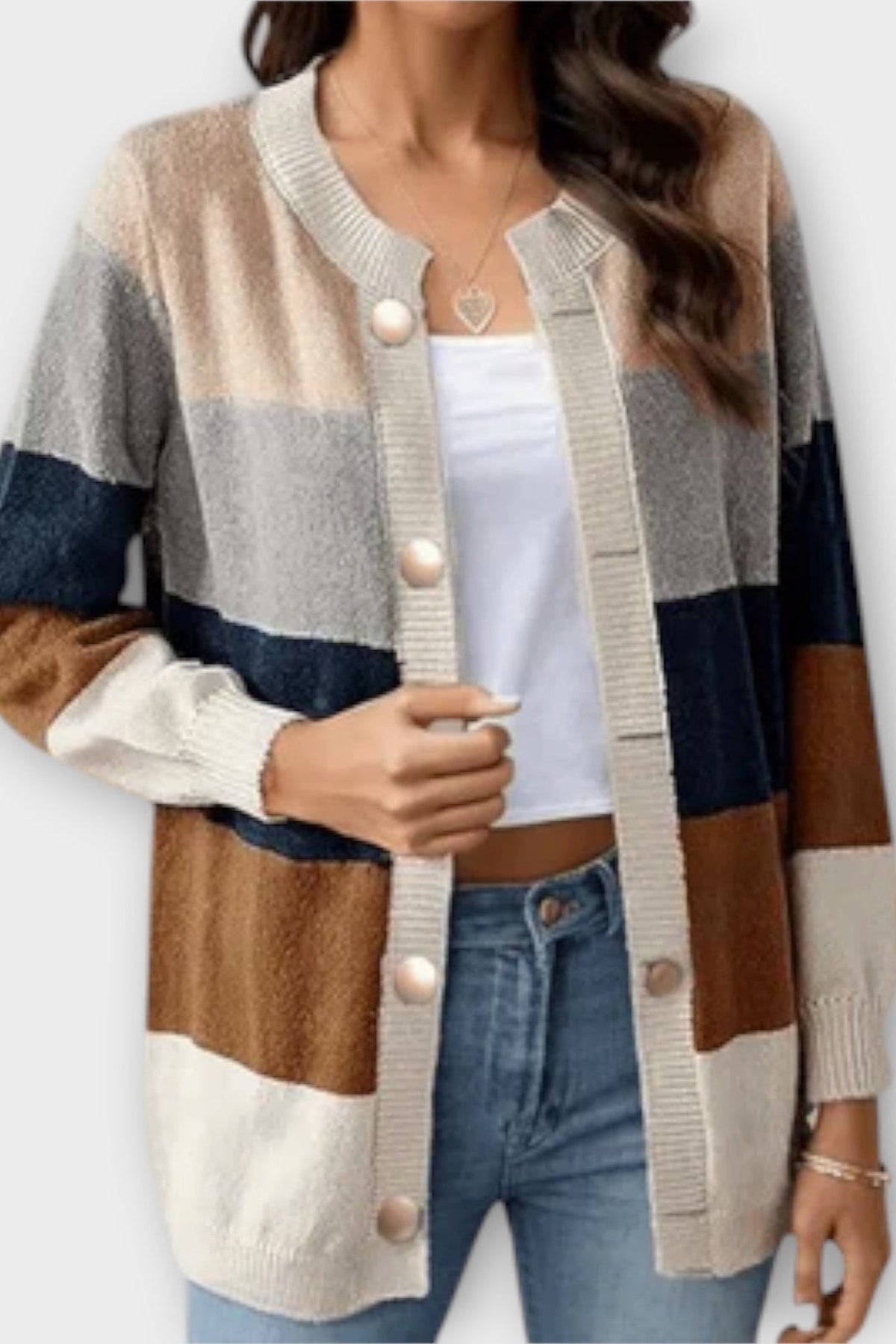 Cardigan Color Block Da Donna Aperto Con Tasche, immagine 3