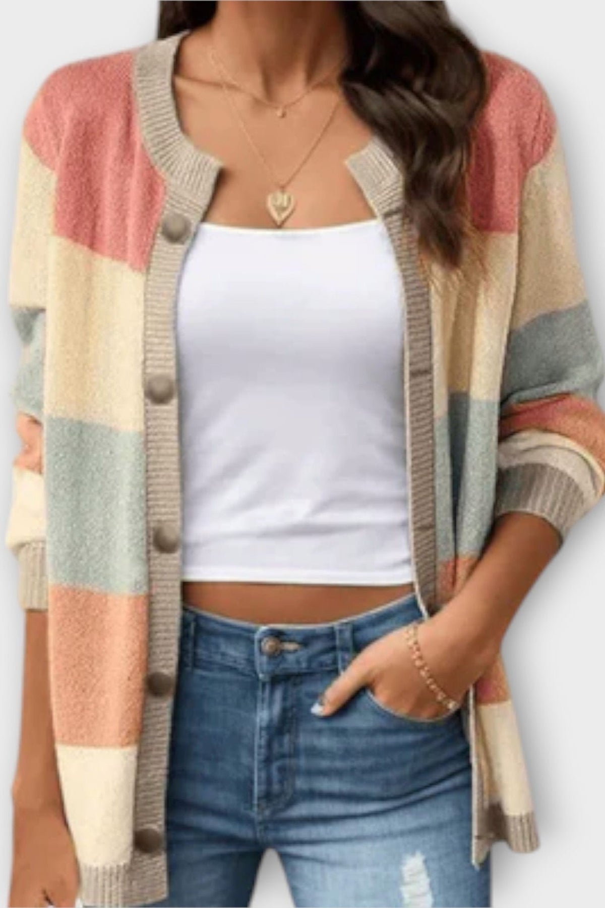 Cardigan Color Block Da Donna Aperto Con Tasche, immagine 1