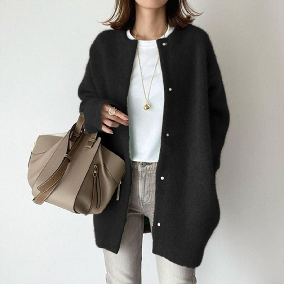 Cardigan Lungo Da Donna Con Bottoni E Tasche Frontali, immagine 1