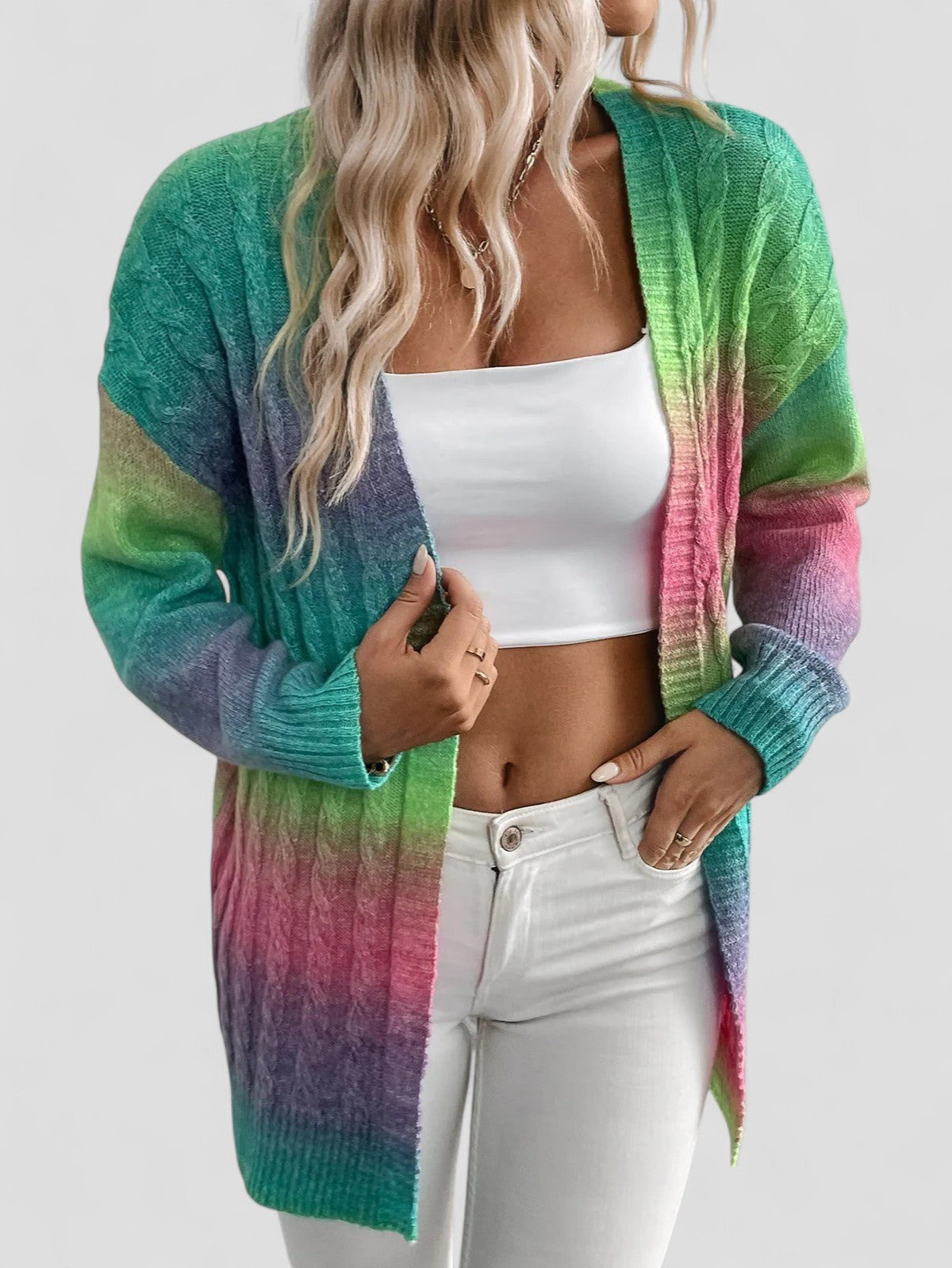 Cardigan Lungo Donna | Modello Aperto & Trama Intrecciata