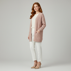 Cardigan Lungo Da Donna Aperto Con Tasche Frontali, immagine 2