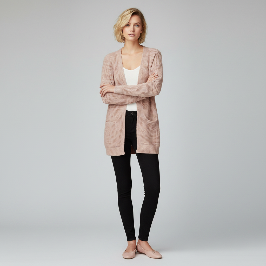 Cardigan Lungo Da Donna Aperto Con Tasche Frontali, immagine 4