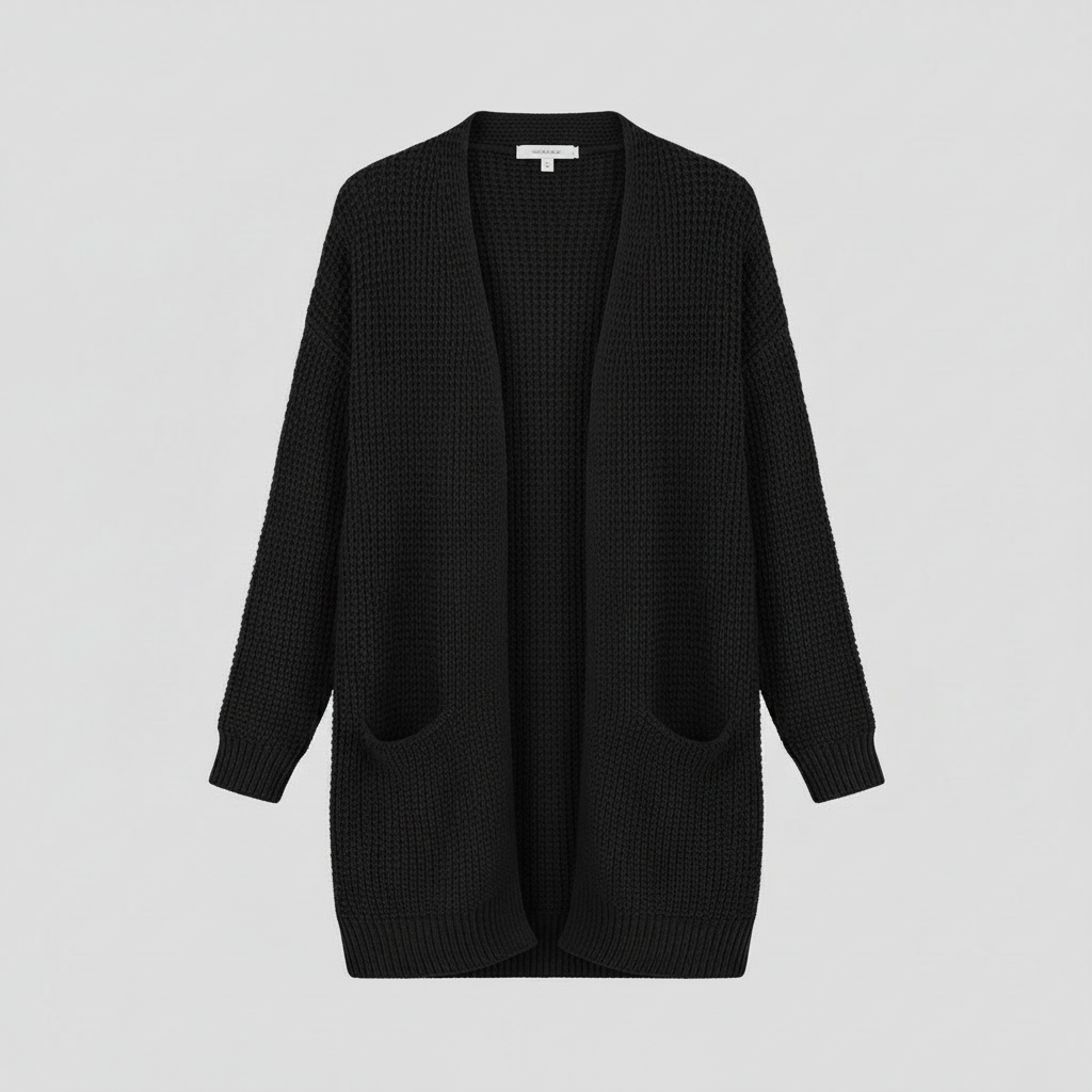 Cardigan Lungo Da Donna Aperto Con Tasche Frontali, immagine 7
