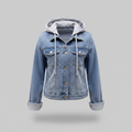 Giacca In Denim Da Donna Con Cappuccio Rimovibile E Bottoni, immagine 5
