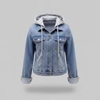 Giacca In Denim Da Donna Con Cappuccio Rimovibile E Bottoni, immagine 5