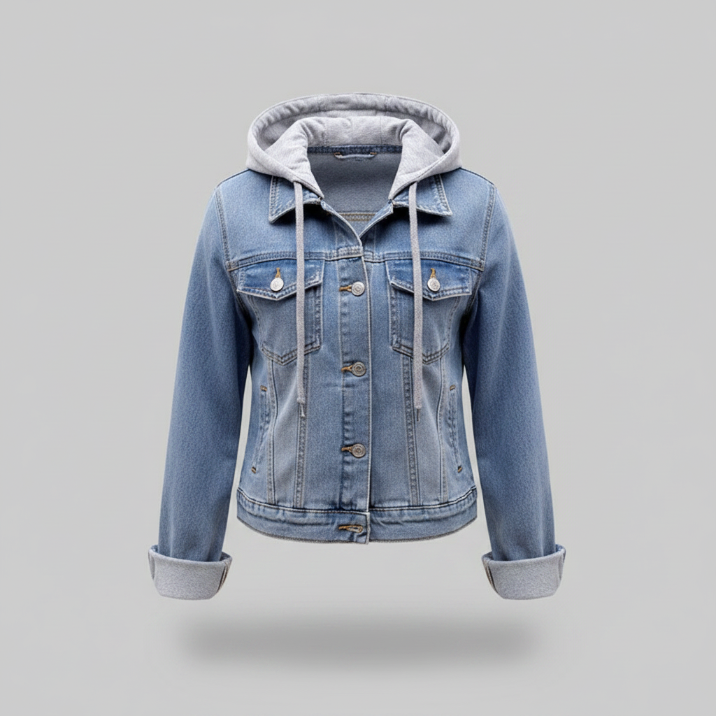 Giacca In Denim Da Donna Con Cappuccio Rimovibile E Bottoni, immagine 5