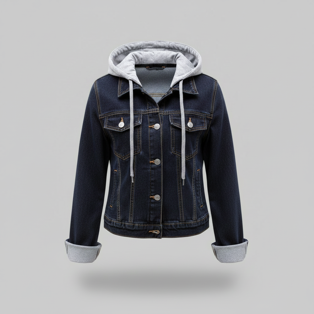Giacca In Denim Da Donna Con Cappuccio Rimovibile E Bottoni, immagine 6