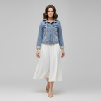Giacca In Denim Da Donna Con Cappuccio Rimovibile E Bottoni, immagine 3