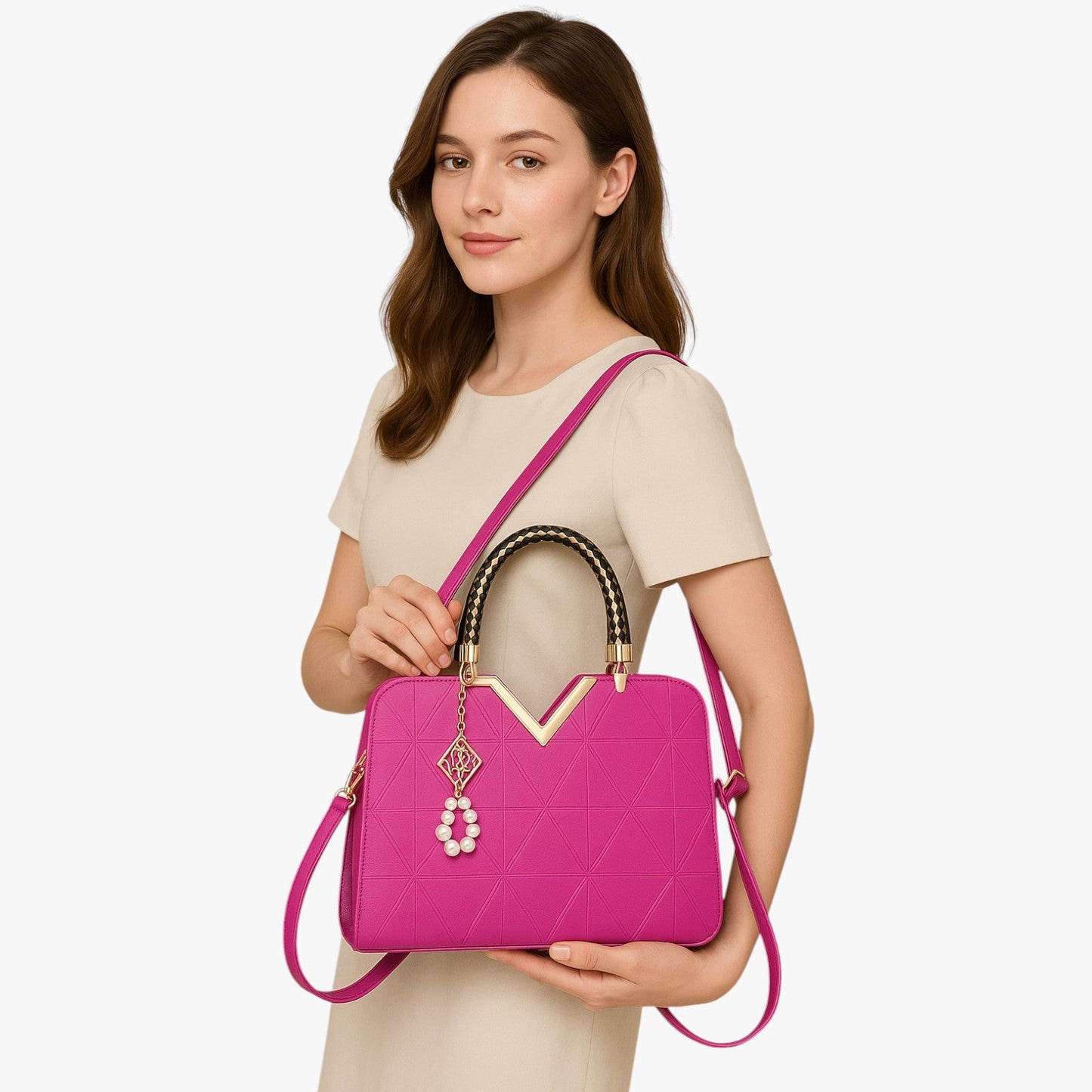 Borsa A Mano Multicolore Con Manici Gioiello Donna — Perla, immagine 2