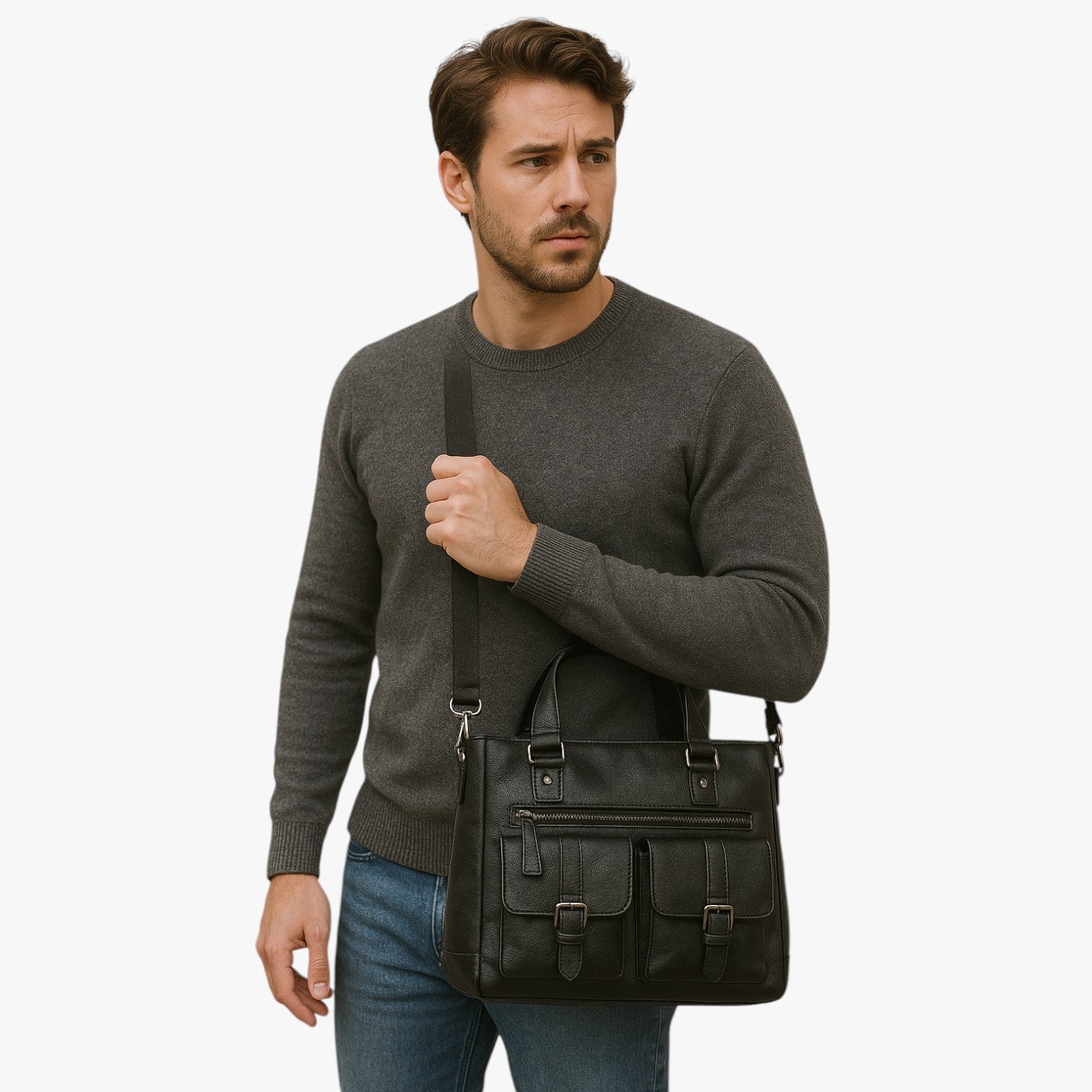 Borsa Monospalla Nera Multitasche Donna — Siena, immagine 3