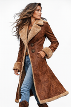 Cappotto Lungo Effetto Scamosciato Da Donna Con Fodera In Pelliccia Sintetica, immagine 2