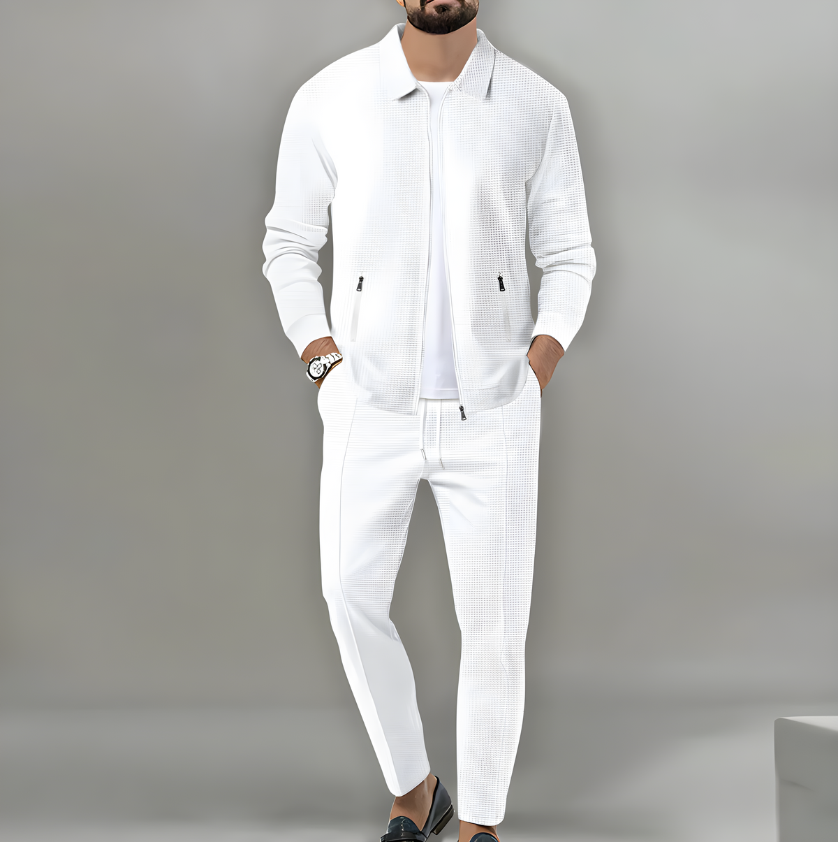 Completo Casual Da Uomo Con Giacca Zip E Pantaloni Coordinati, immagine 2