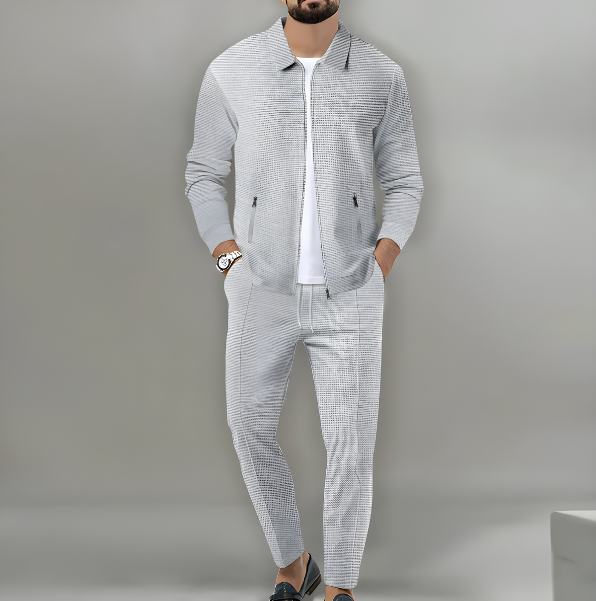 Completo Casual Da Uomo Con Giacca Zip E Pantaloni Coordinati, immagine 3