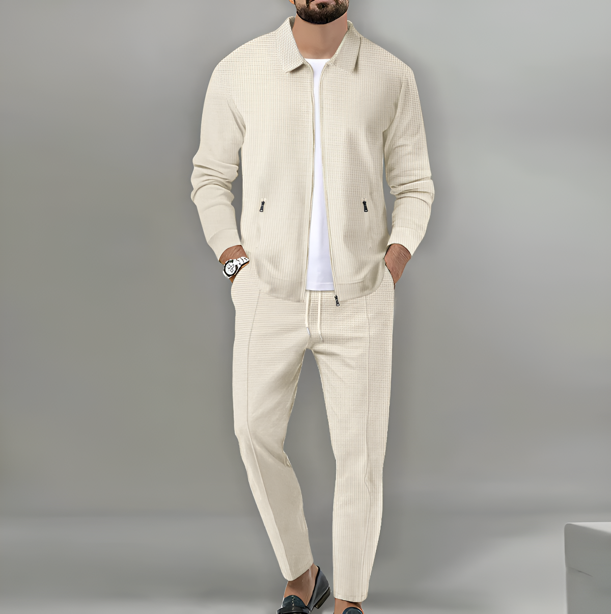 Completo Casual Da Uomo Con Giacca Zip E Pantaloni Coordinati, immagine 4