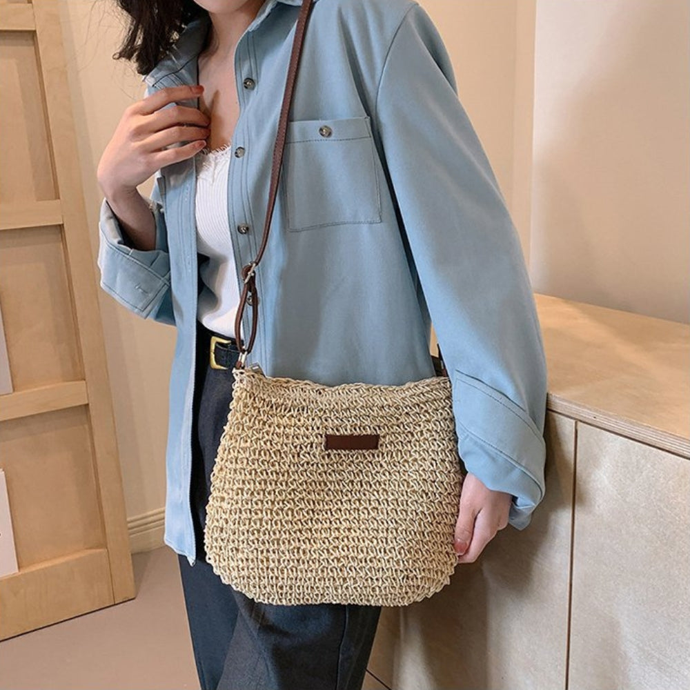 Borsa A Spalla Beige Intrecciata Donna — Taormina, immagine 11