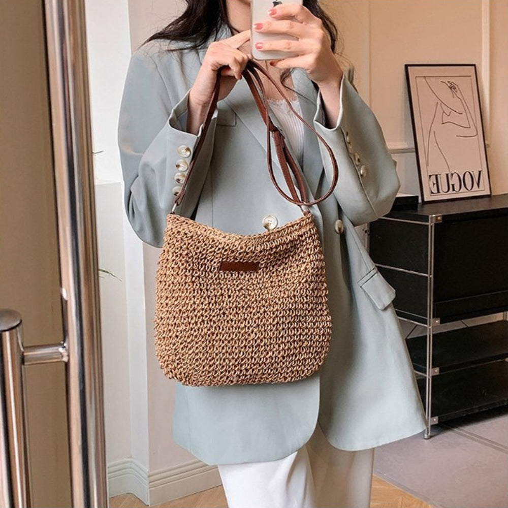 Borsa A Spalla Beige Intrecciata Donna — Taormina, immagine 30