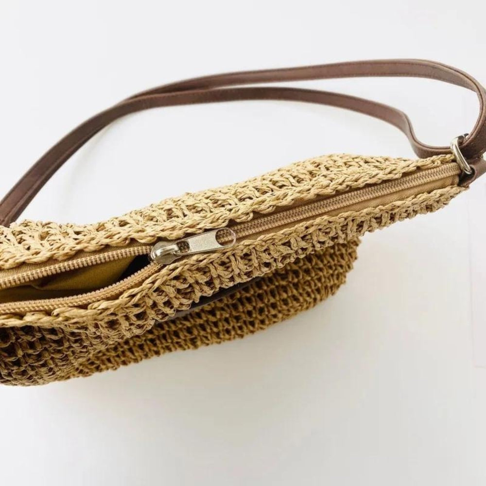 Borsa A Spalla Beige Intrecciata Donna — Taormina, immagine 4