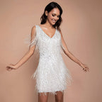 Mini Abito Elegante Da Donna Con Frange E Scollo A V, immagine 4