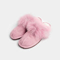 Pantofole Chiuse Rosa In Pelle Scamosciata Da Donna Con Pelliccia Di Volpe, immagine 1