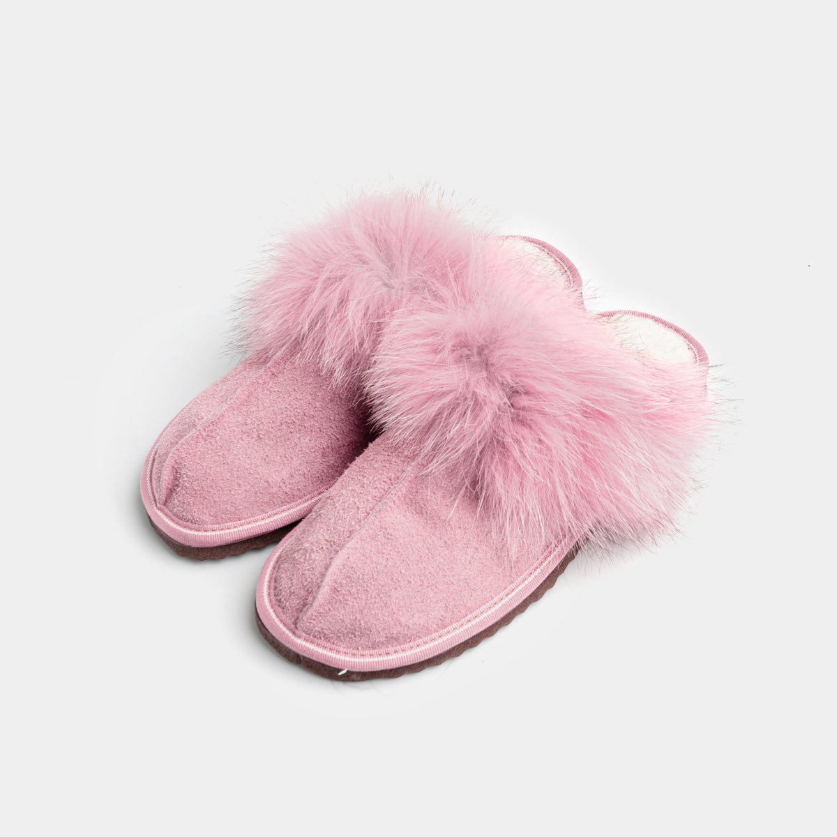 Pantofole Chiuse Rosa In Pelle Scamosciata Da Donna Con Pelliccia Di Volpe, immagine 1