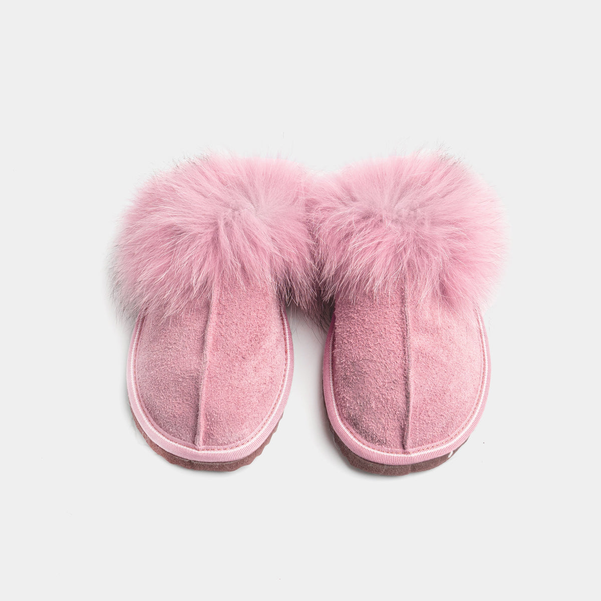 Pantofole Chiuse Rosa In Pelle Scamosciata Da Donna Con Pelliccia Di Volpe, immagine 5