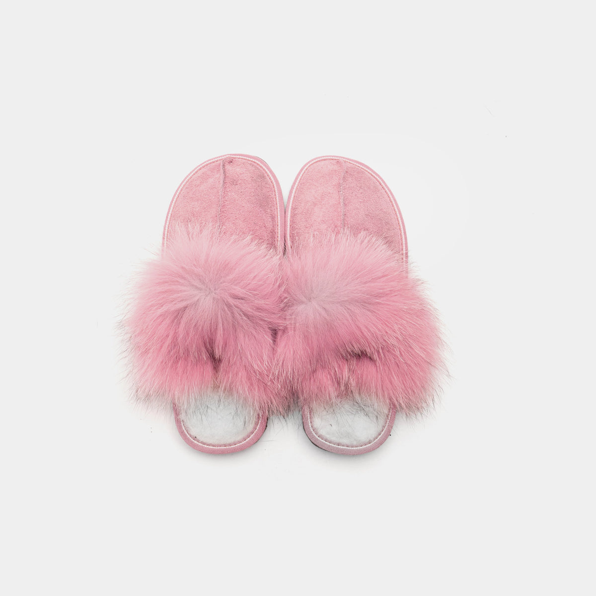 Pantofole Chiuse Rosa In Pelle Scamosciata Da Donna Con Pelliccia Di Volpe, immagine 4