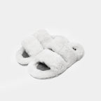 ROMA - Slipper con doppia fascia e bordatura in montone (Bianco)